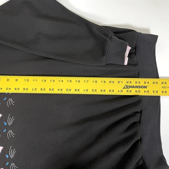 VINTAGE ACTON Lg Black Cat Face Printed Sweatshirt Pink Accents 1986 Made in USA - Picture 7 of 7